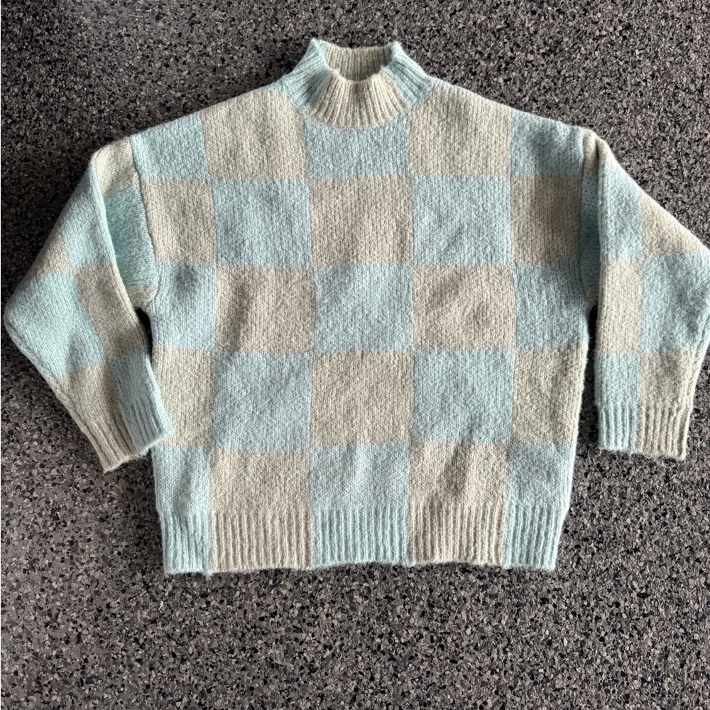 Cream and aqua sweater